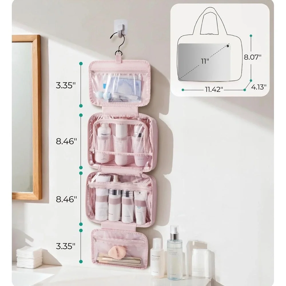 Bagsmart Hanging Toiletry Bag Quilted Puffer Travel Organizer Pink Large